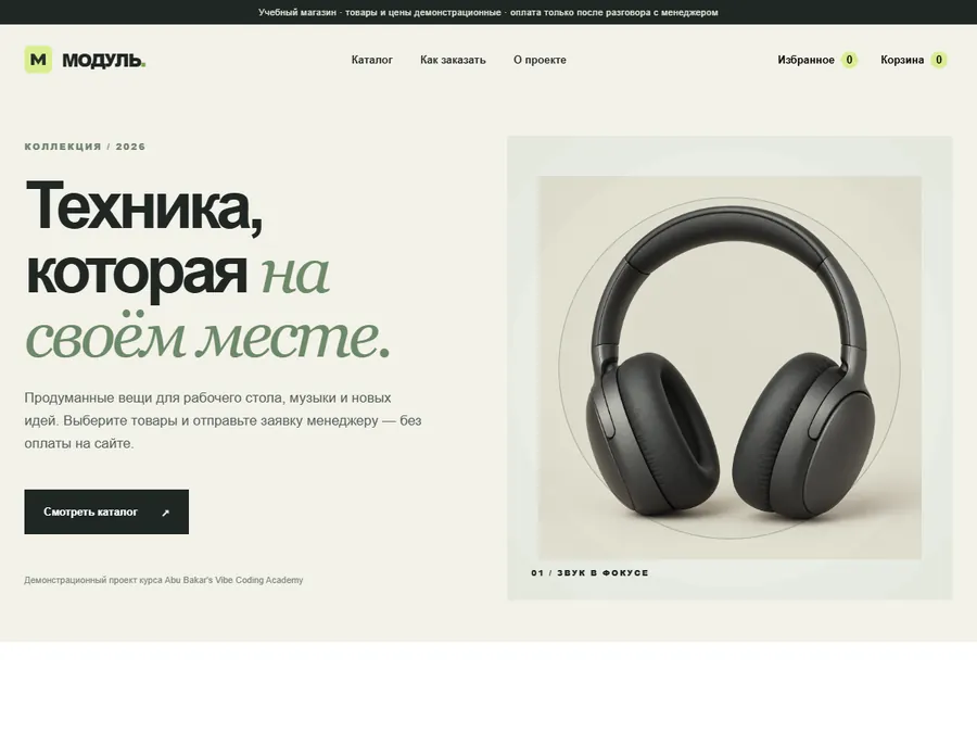 Скриншот работающего учебного магазина МОДУЛЬ